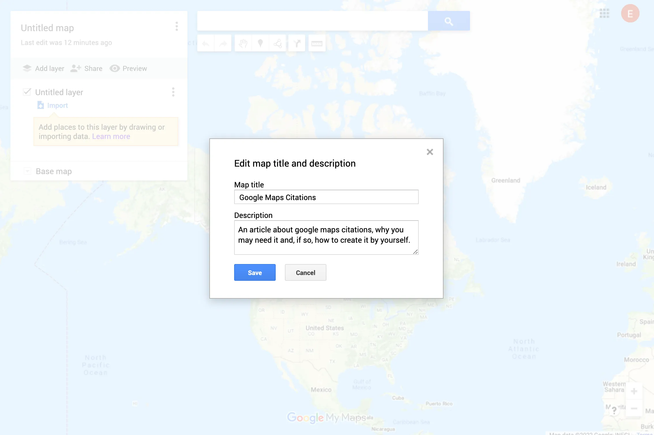 Setting the title and description in Google My Map